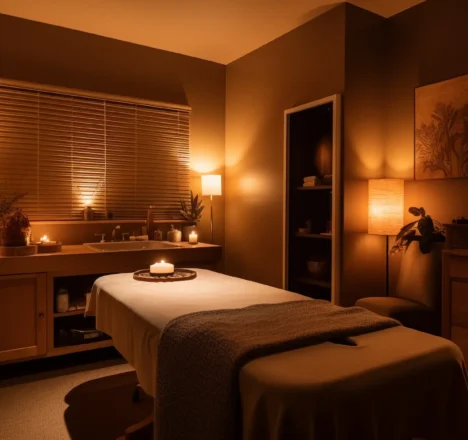 Calm private massage room at Maham Spa, a massage center in Lahore